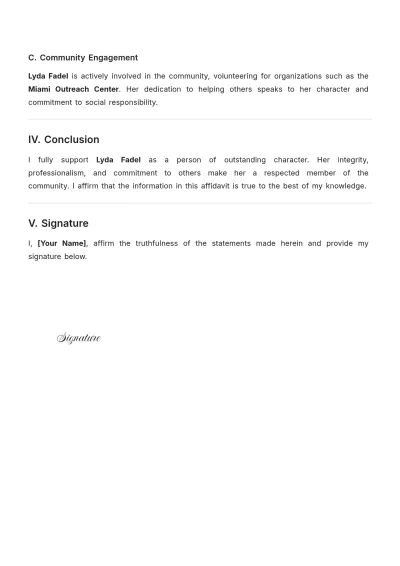 Free Sample Character Affidavit Template to Edit Online