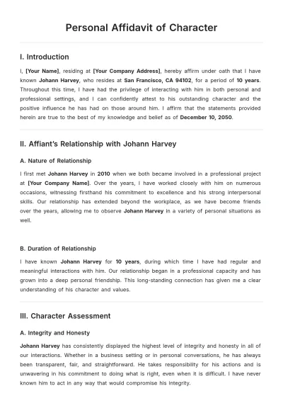 Free Personal Affidavit of Character Template to Edit Online