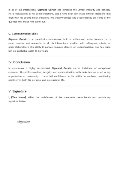 Free Professional Character Reference Affidavit Template to Edit Online