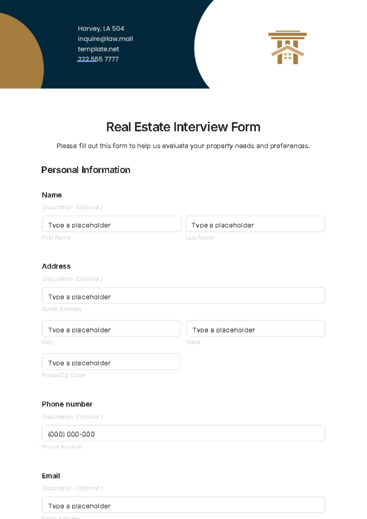 Real Estate Interview Form Template