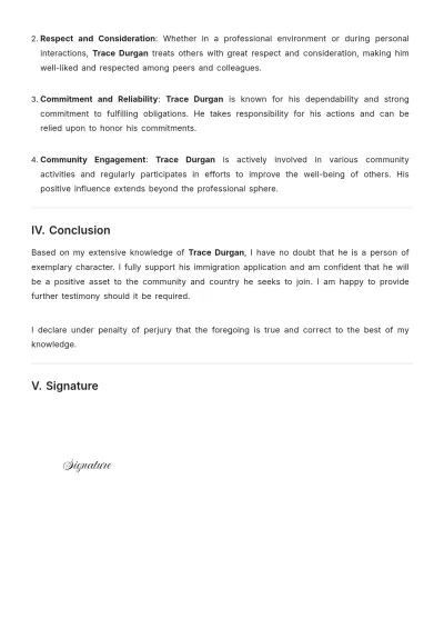 Free Affidavit of Character for Immigration Template to Edit Online