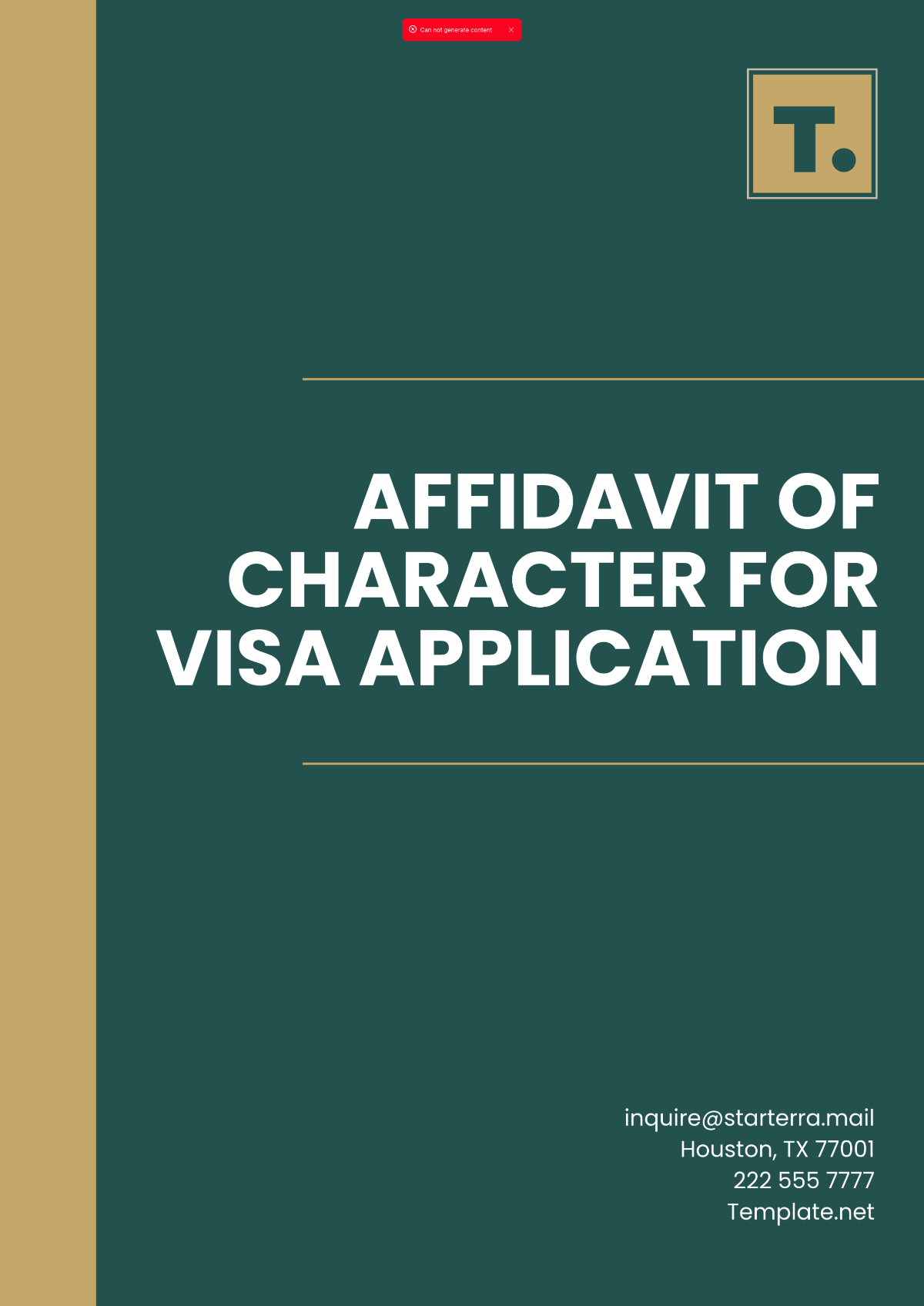 Character Affidavit for Visa Application Template