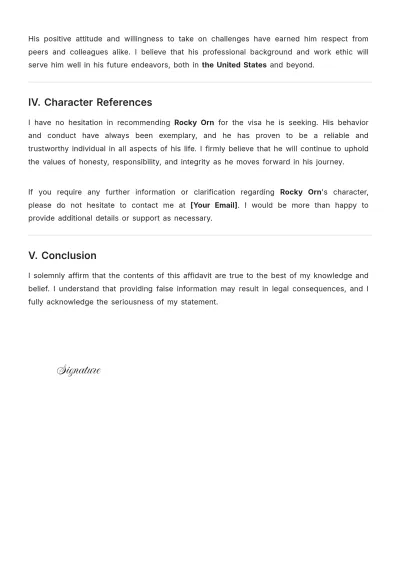 Free Character Affidavit for Visa Application Template to Edit Online