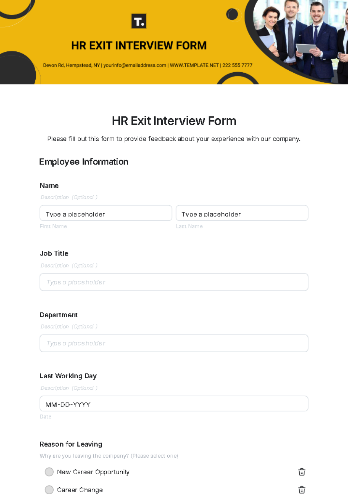 HR Exit Interview Form Template