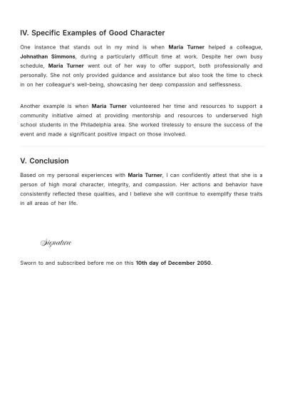 Free Character Witness Testimony Affidavit Template to Edit Online
