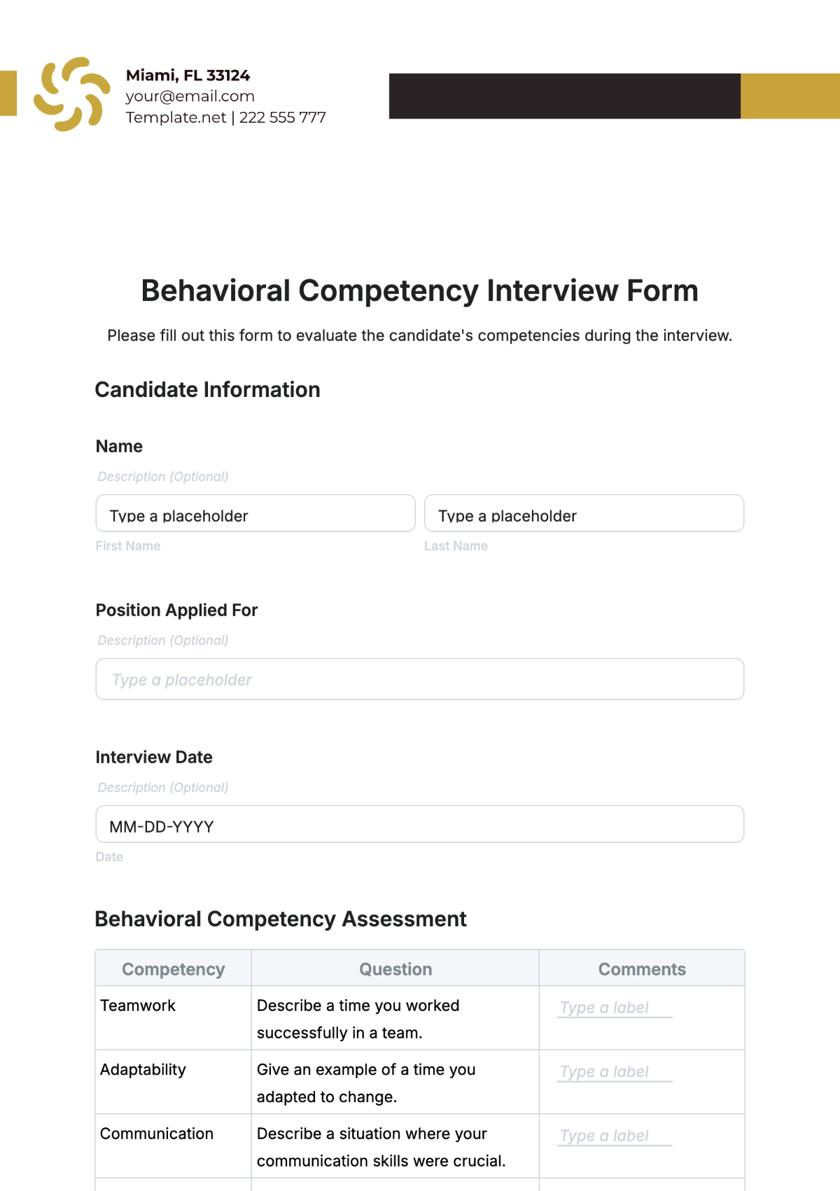 Behavioral Competency Interview Form Template