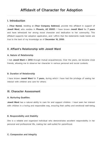 Free Affidavit of Character for Adoption Template to Edit Online