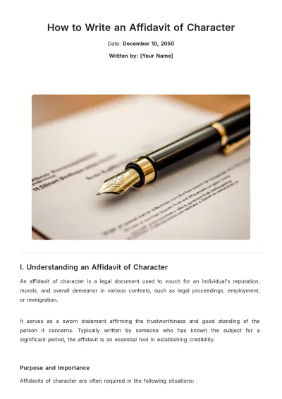 Free How to Write an Affidavit of Character to Edit Online