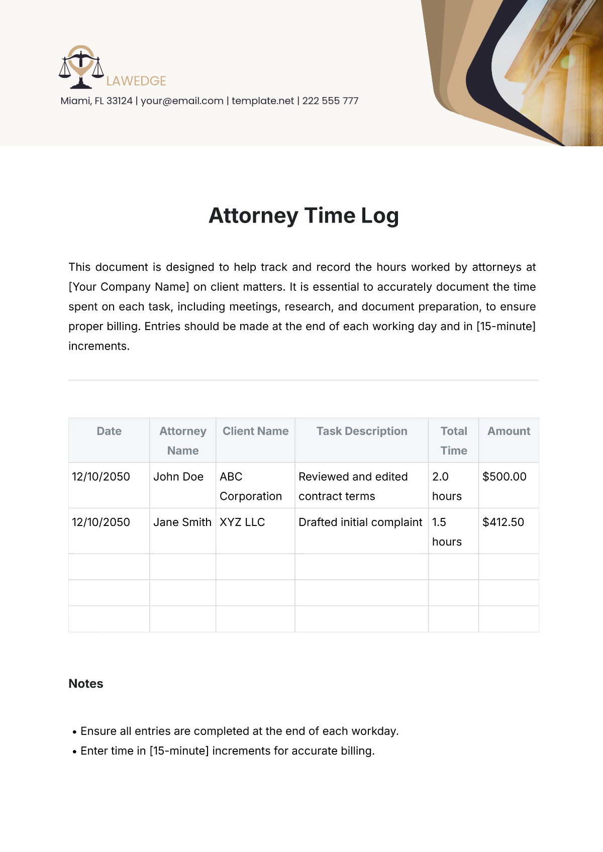 Attorney Time Log Template - Edit Online & Download