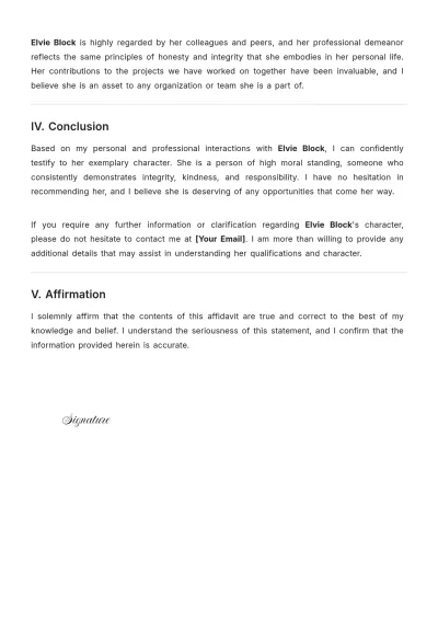 Free Character Testimony Affidavit Template to Edit Online