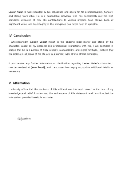 Free Character Affidavit for Court Case Template to Edit Online