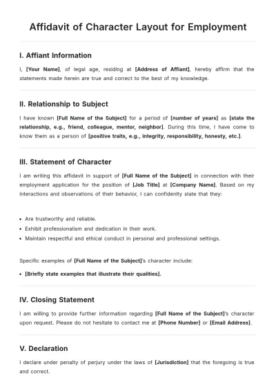 Free Affidavit of Character Layout for Employment Template to Edit Online