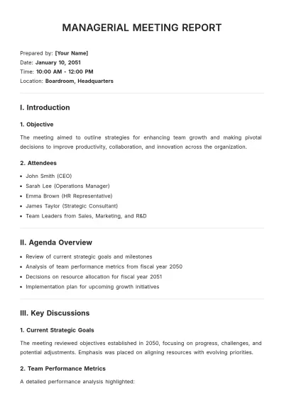 Free Managerial Meeting Report Template to Edit Online
