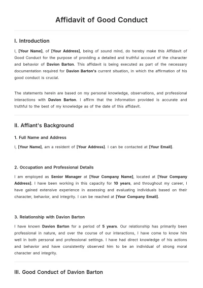 Free Affidavit of Good Conduct Template to Edit Online