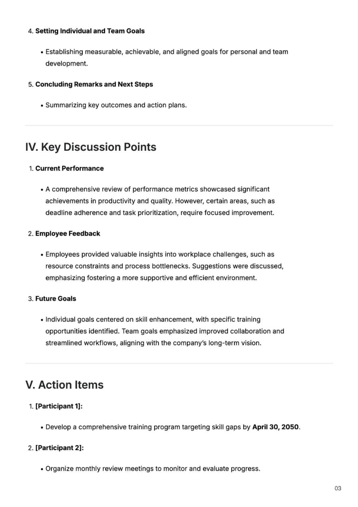 Free Performance Review Outline Meeting Report Template to Edit Online