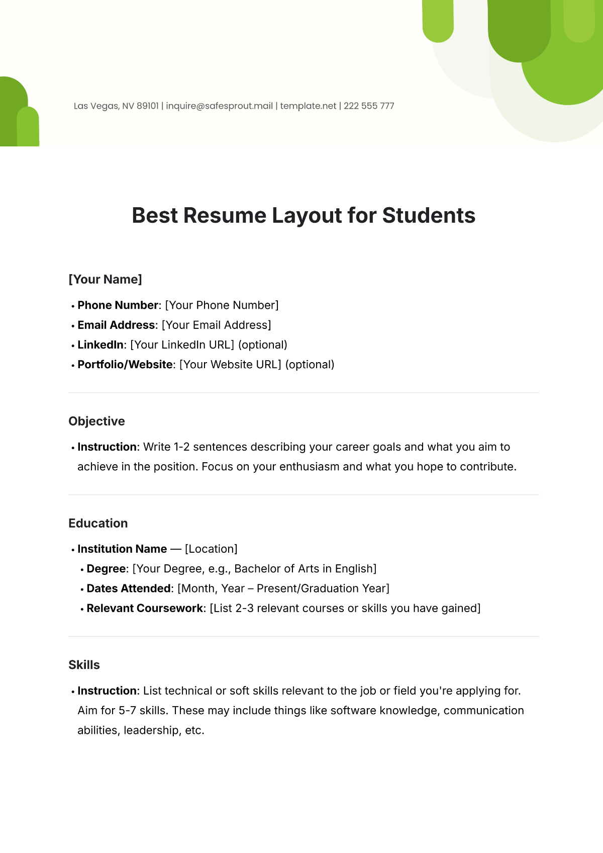 Best Resume Layout for Students Template - Edit Online & Download