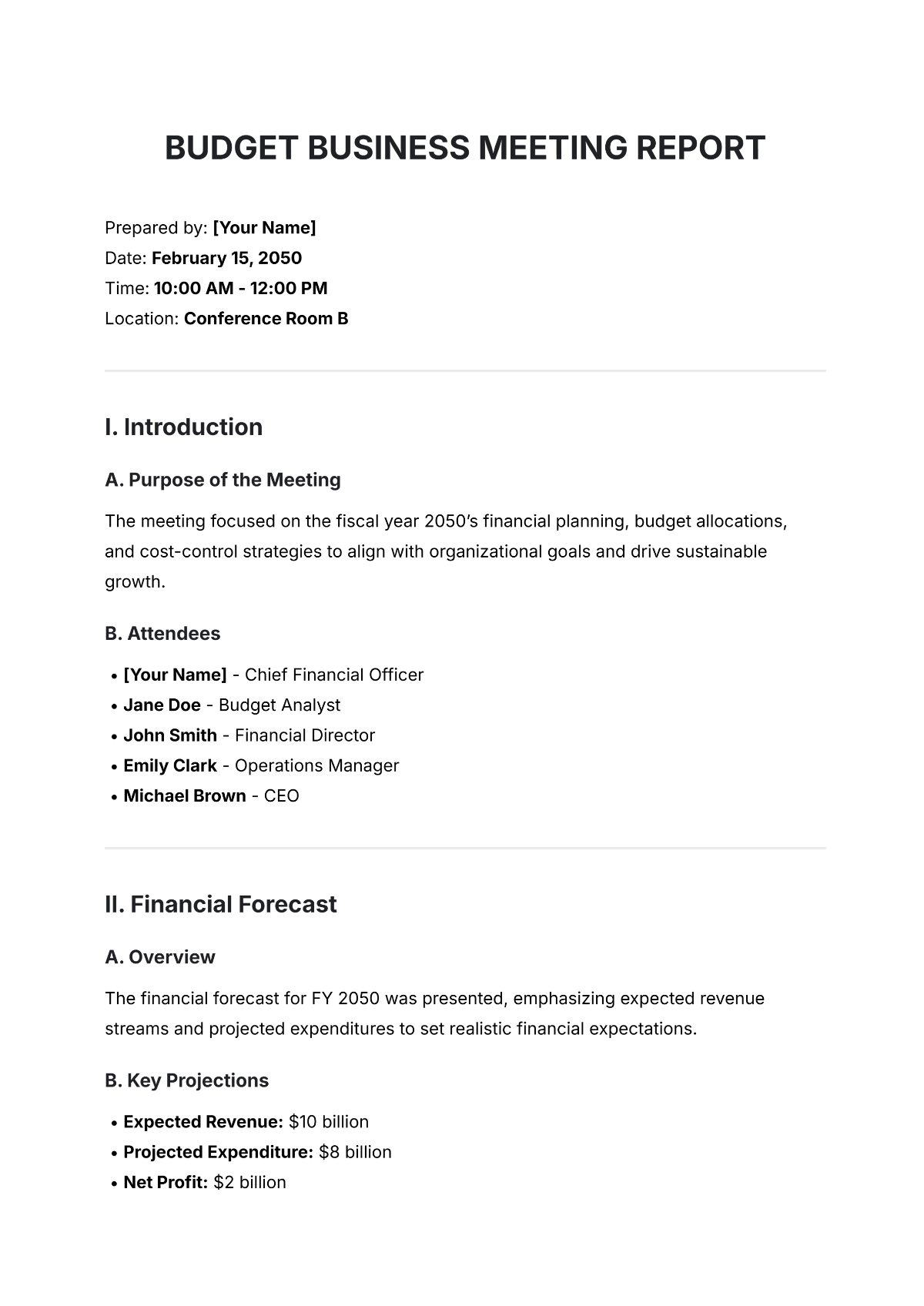 Budget Business Meeting Report Template - Edit Online & Download