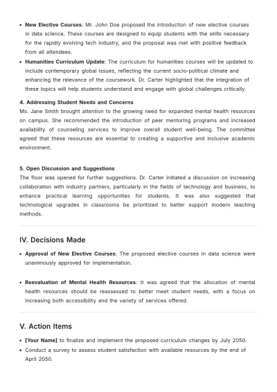 Free Educational Updates Meeting Report Template to Edit Online