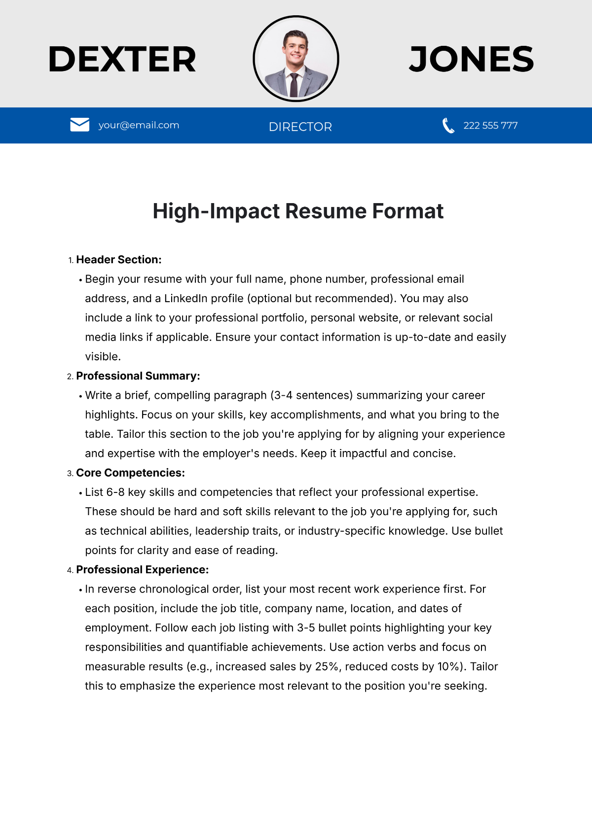 High-Impact Resume Format Template - Edit Online & Download