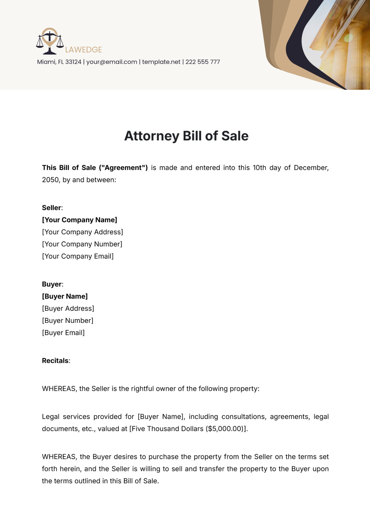 Attorney Bill of Sale Template - Edit Online & Download