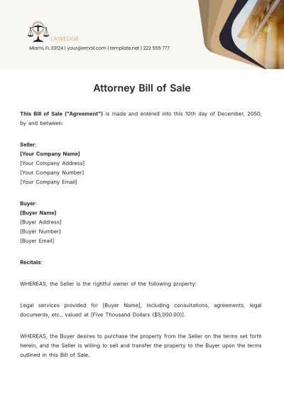 Free Attorney Bill of Sale Template to Edit Online