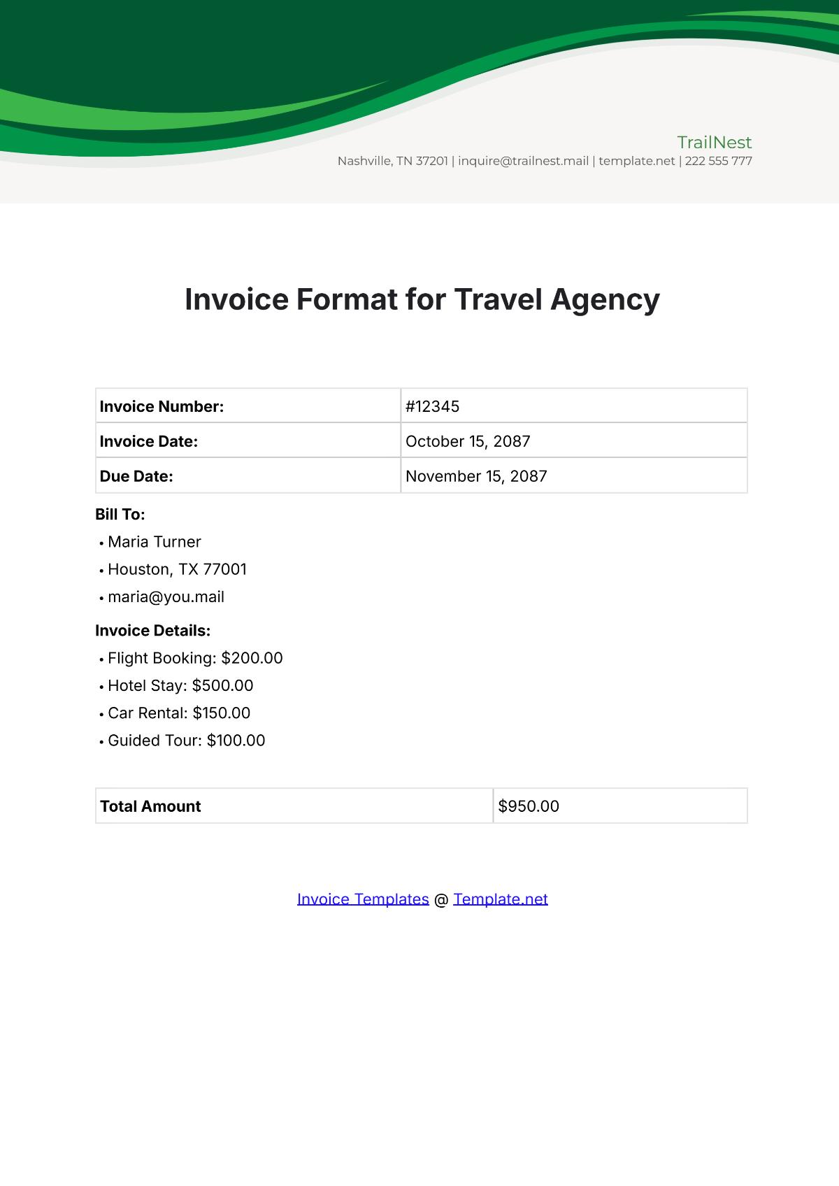 Invoice Format for Travel Agency Template - Edit Online & Download