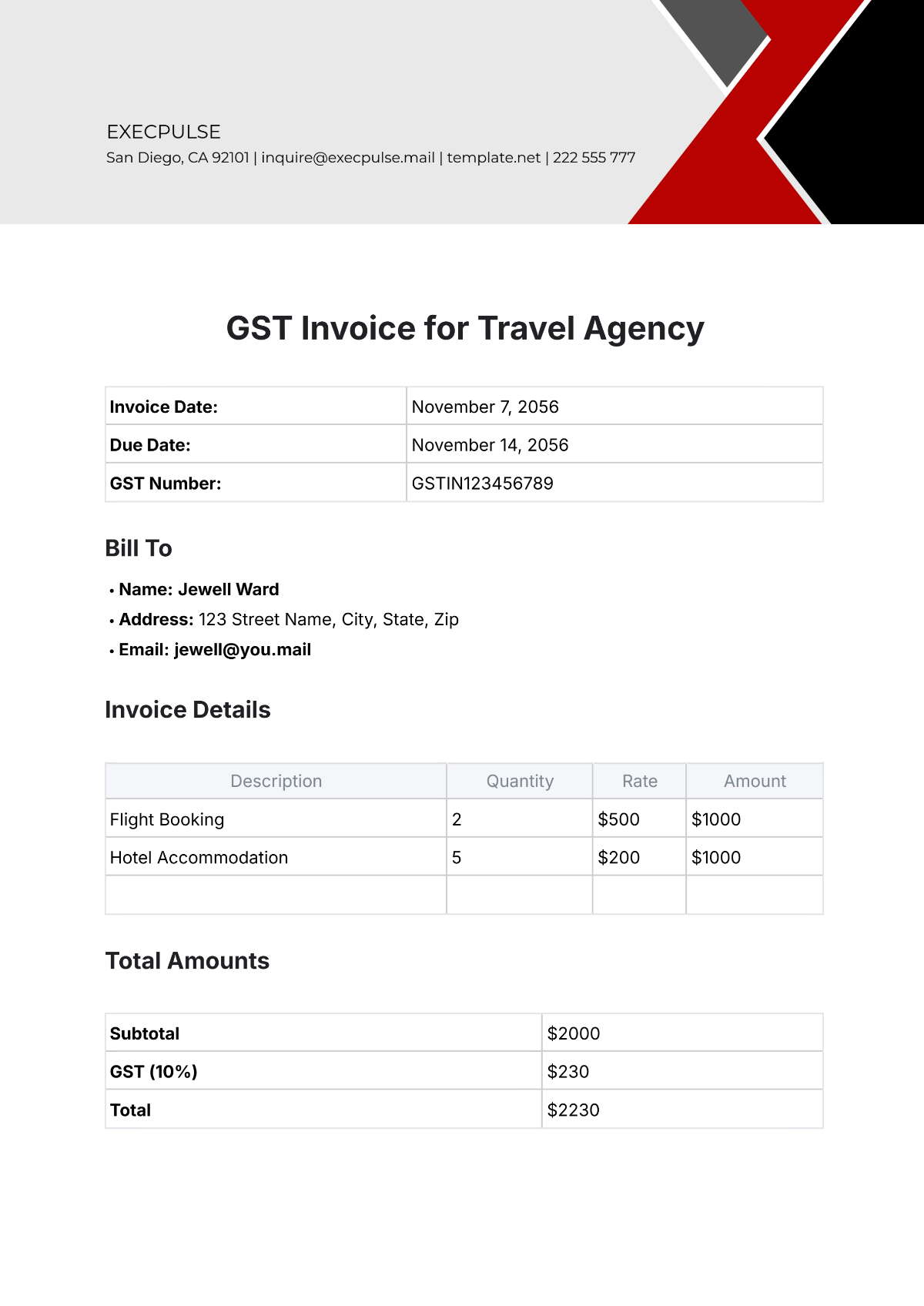 GST Invoice for Travel Agency Template - Edit Online & Download