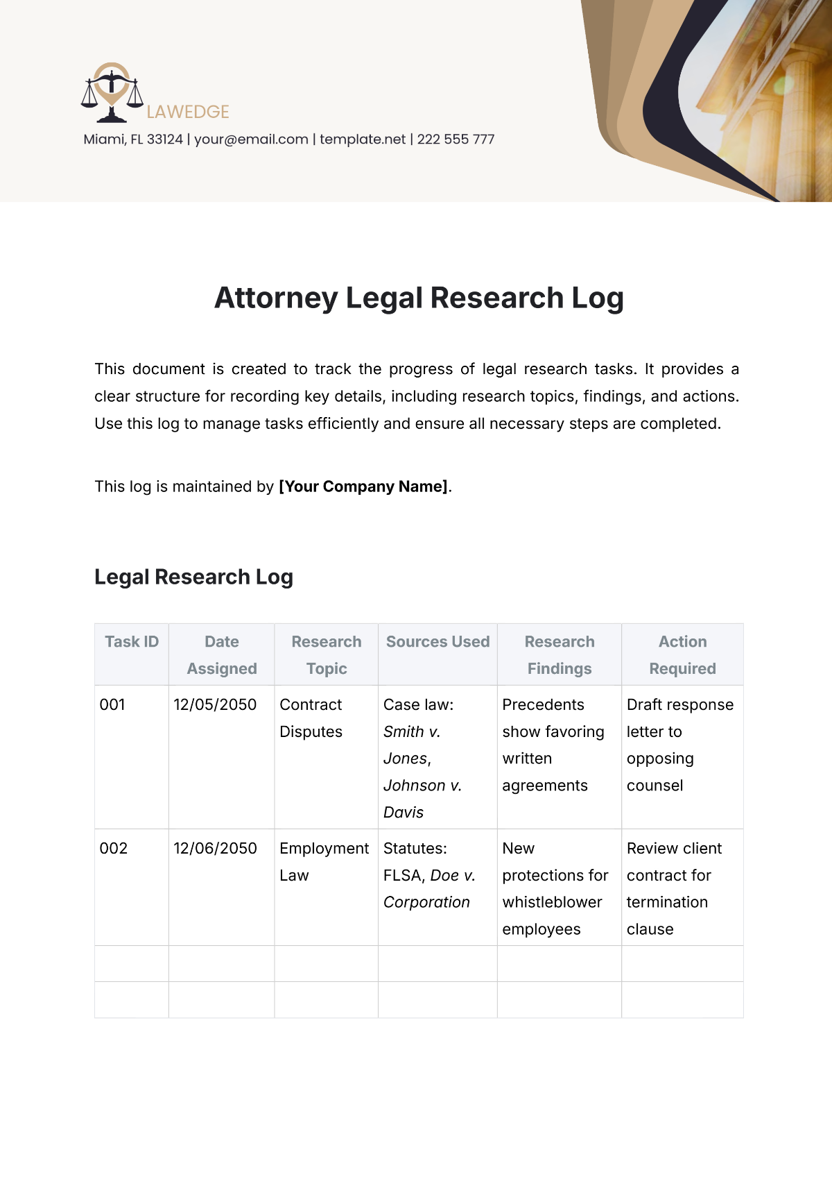 Attorney Legal Research Log Template - Edit Online & Download