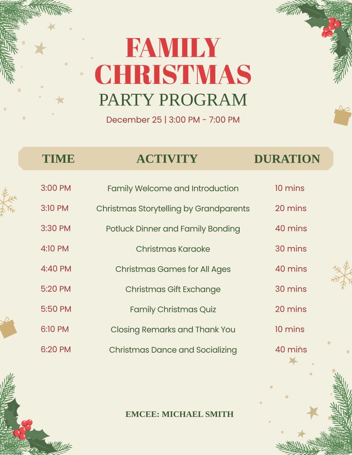 Free Family Christmas Party Program Template - Edit Online & Download