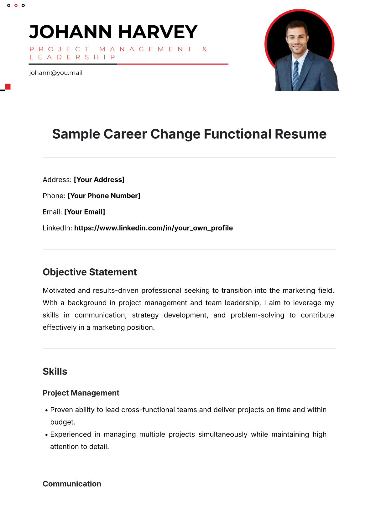 Sample Career Change Functional Resume Template - Edit Online & Download