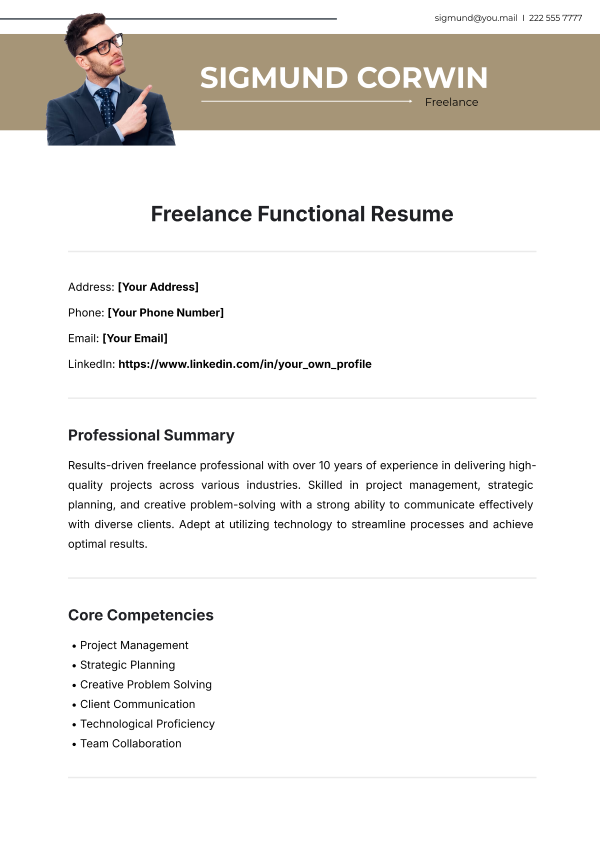 Freelance Functional Resume Template - Edit Online & Download