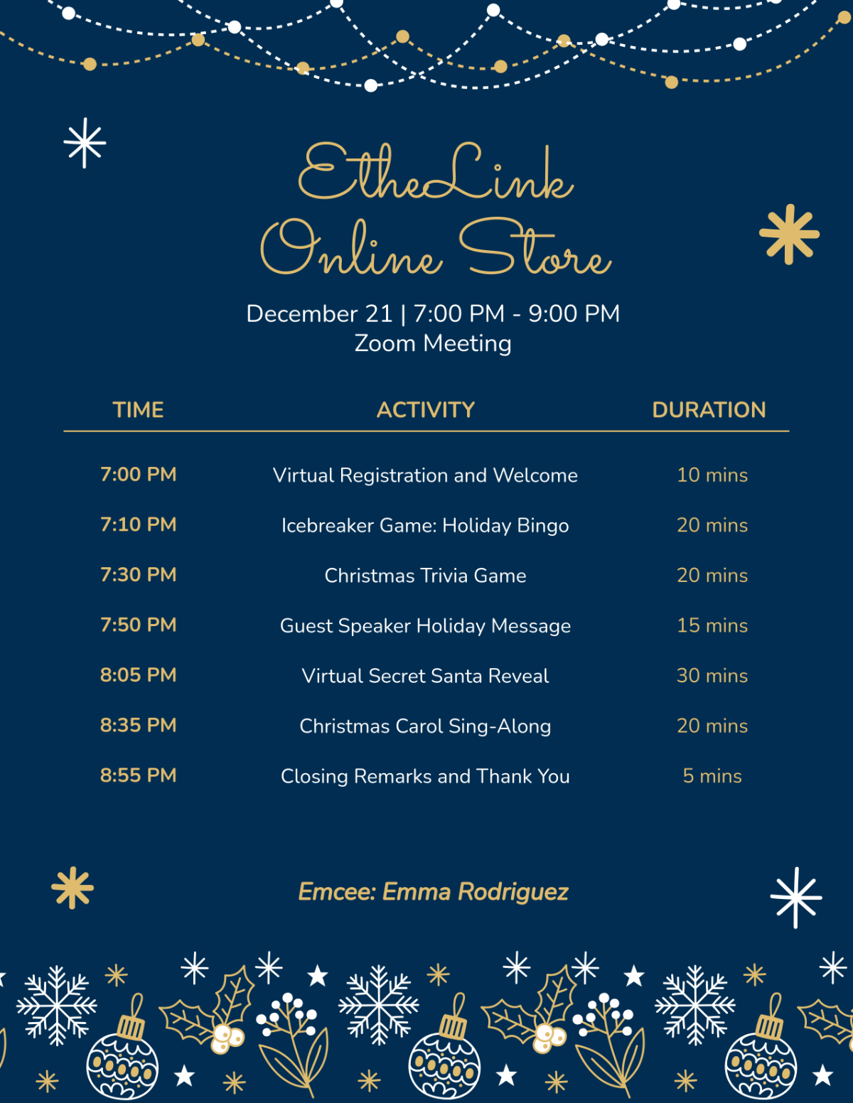 Free Christmas Party Program for Virtual Events Template - Edit Online & Download