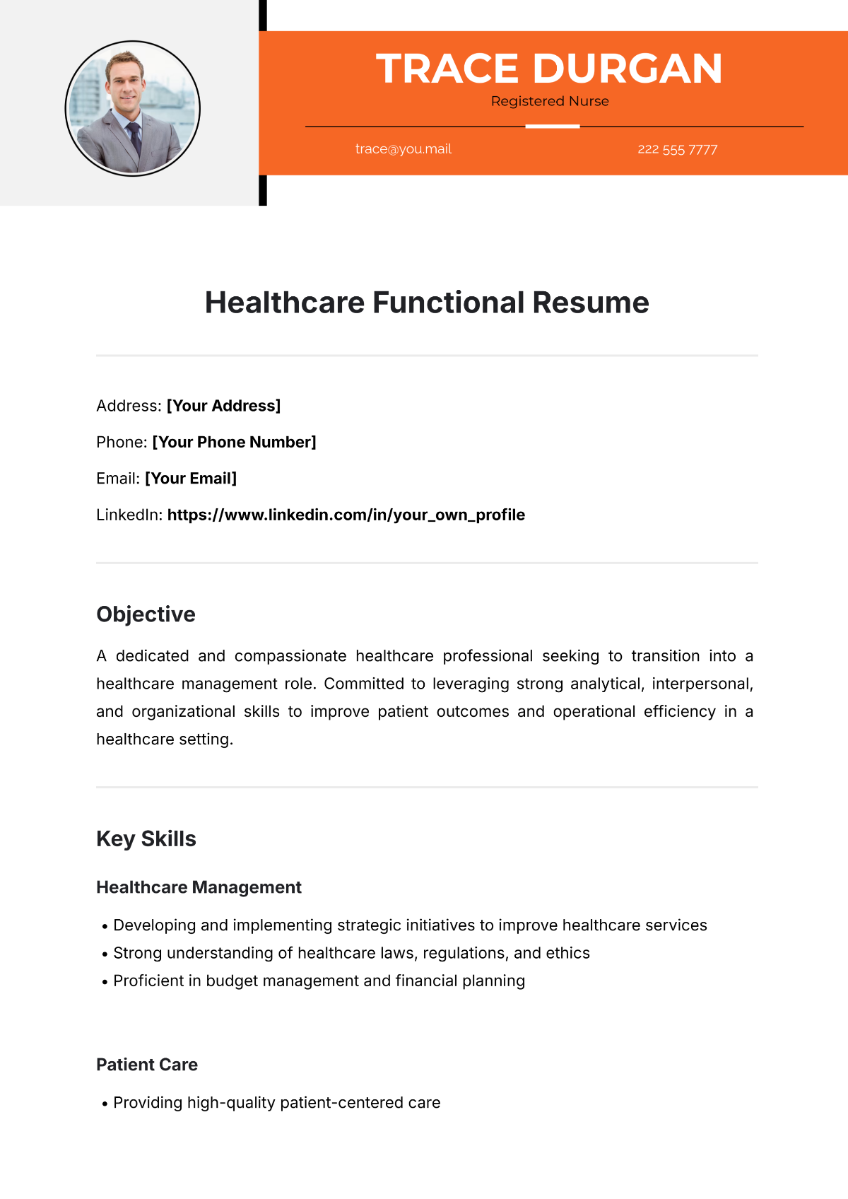 Healthcare Functional Resume Template