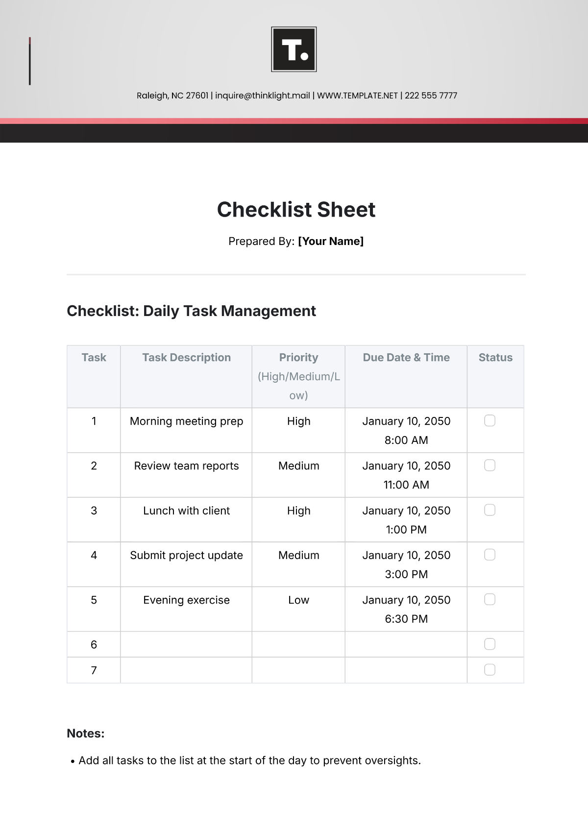 Free Checklist Sheet Template Edit Online Download Template Net