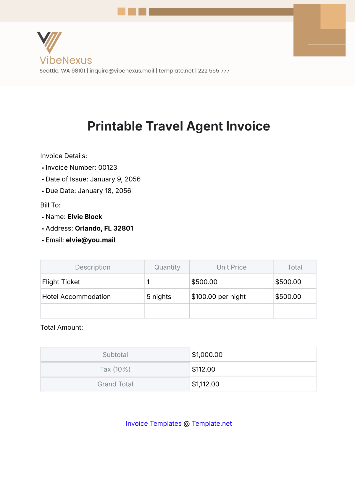 Printable Travel Agent Invoice Template - Edit Online & Download