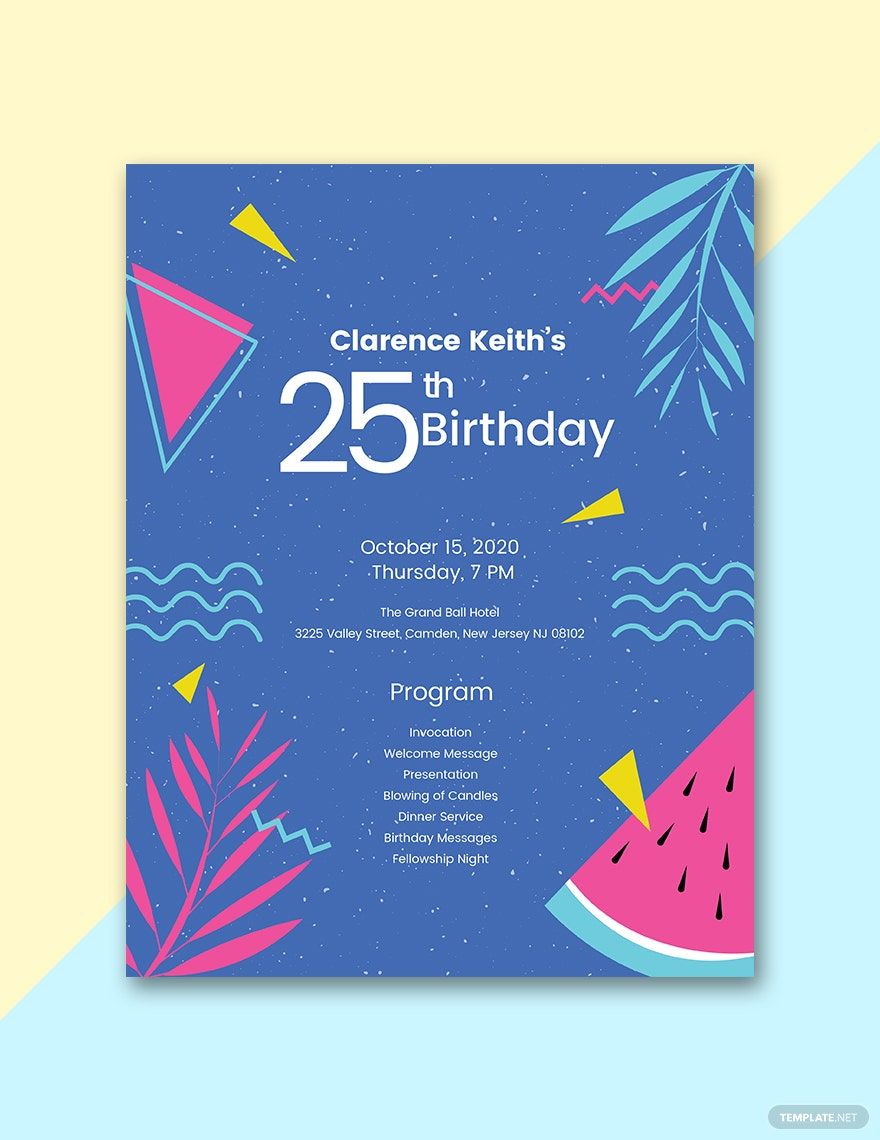 Sample Birthday Program Template in Word, Illustrator, PSD, Apple Pages, Publisher