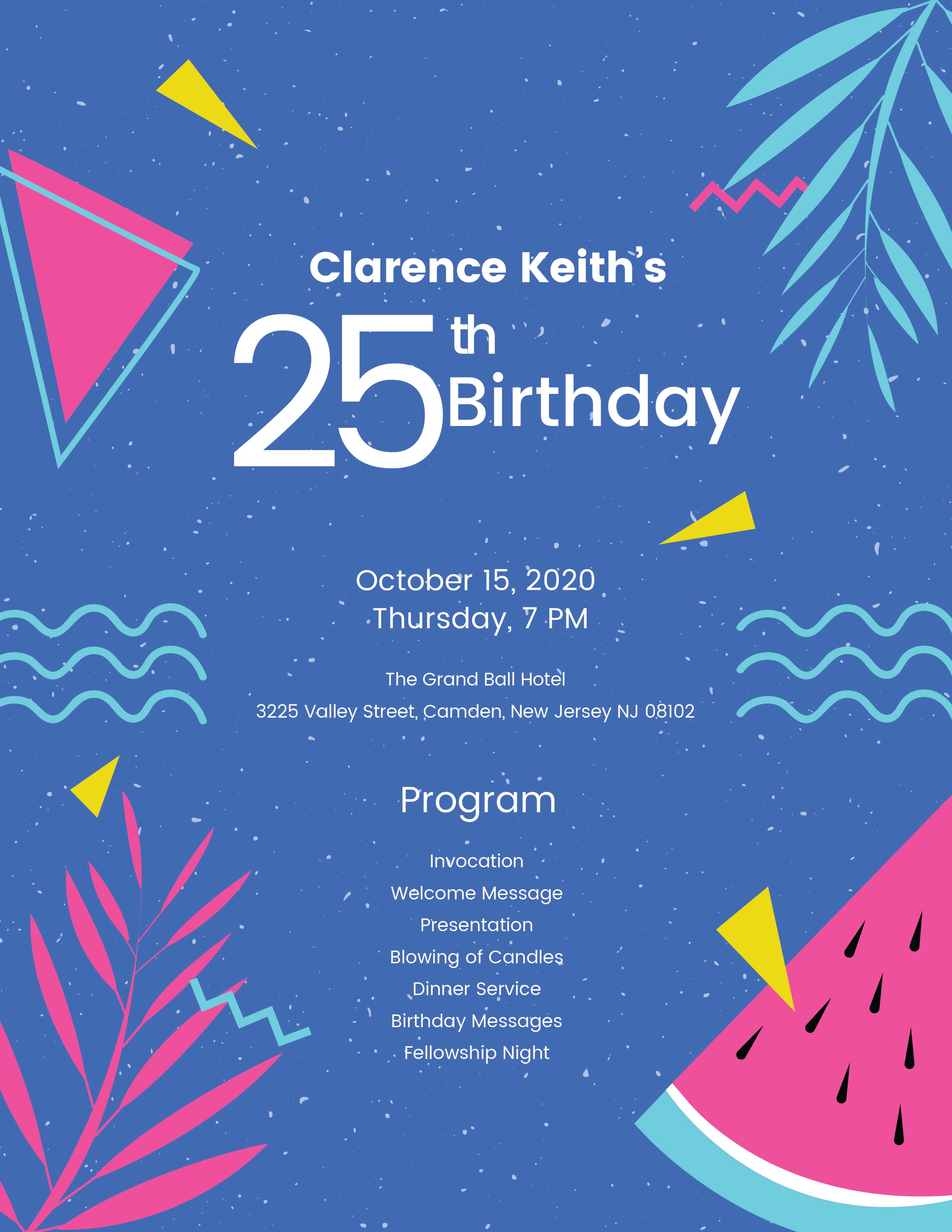 Sample Birthday Program Template in Adobe Illustrator