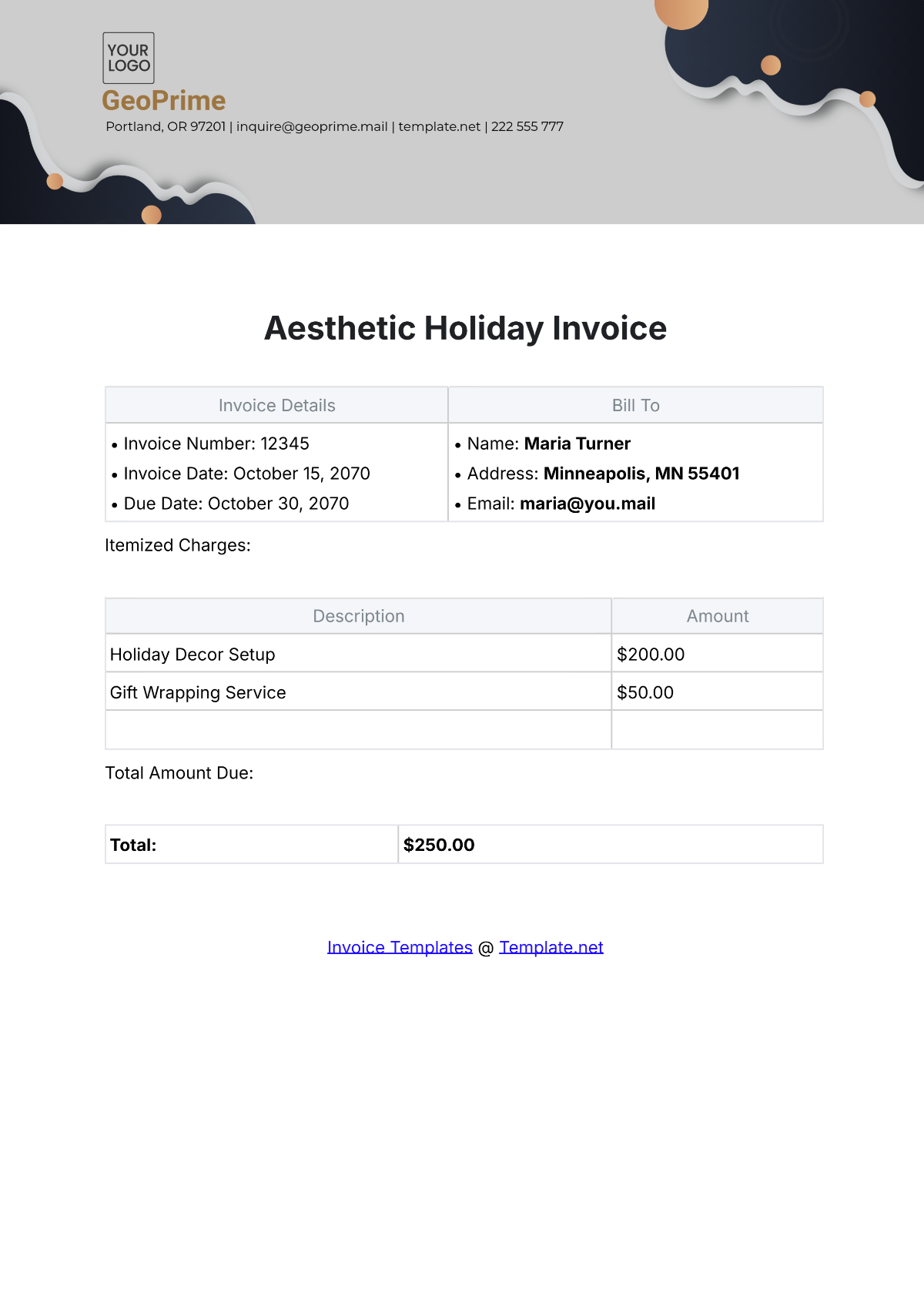 Aesthetic Holiday Invoice Template - Edit Online & Download