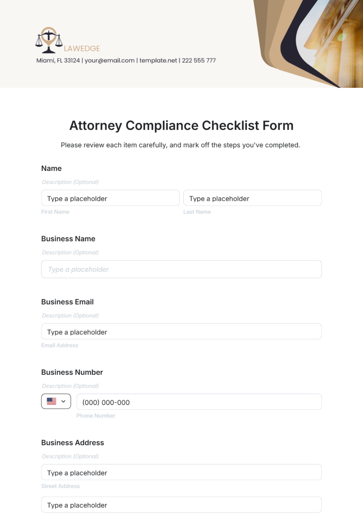 Attorney Compliance Checklist Form Template