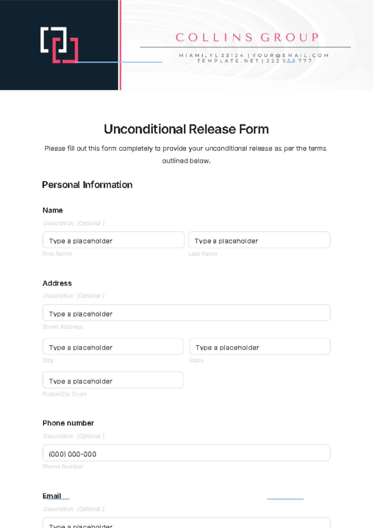 Unconditional Release Form Template