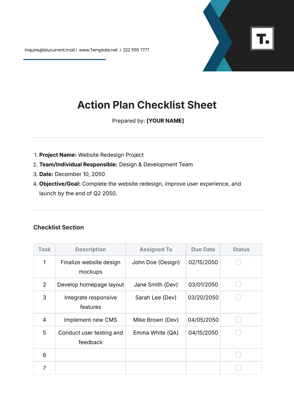 Action Plan Checklist Sheet Template - Edit Online & Download