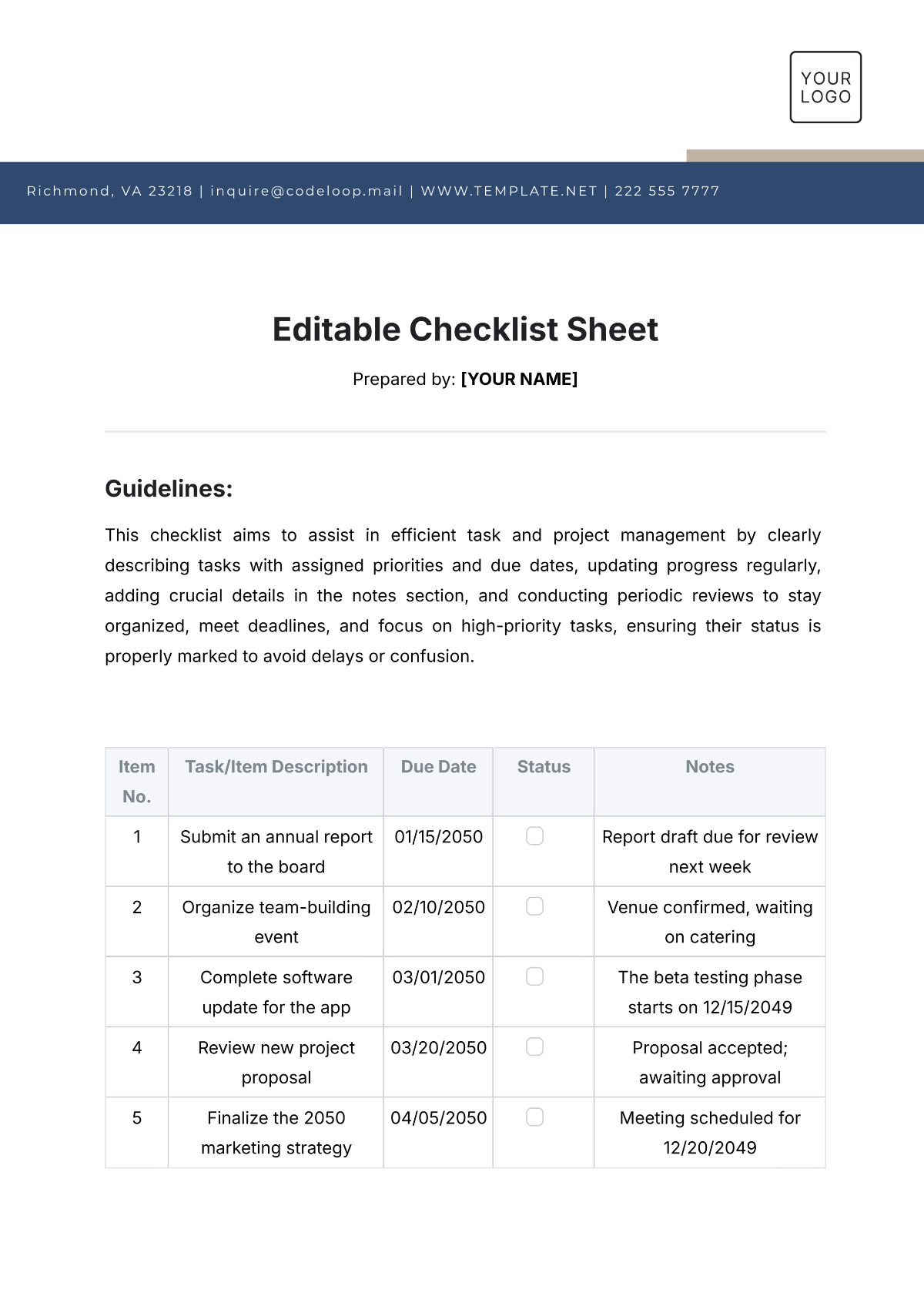 Editable Checklist Sheet Template - Edit Online & Download