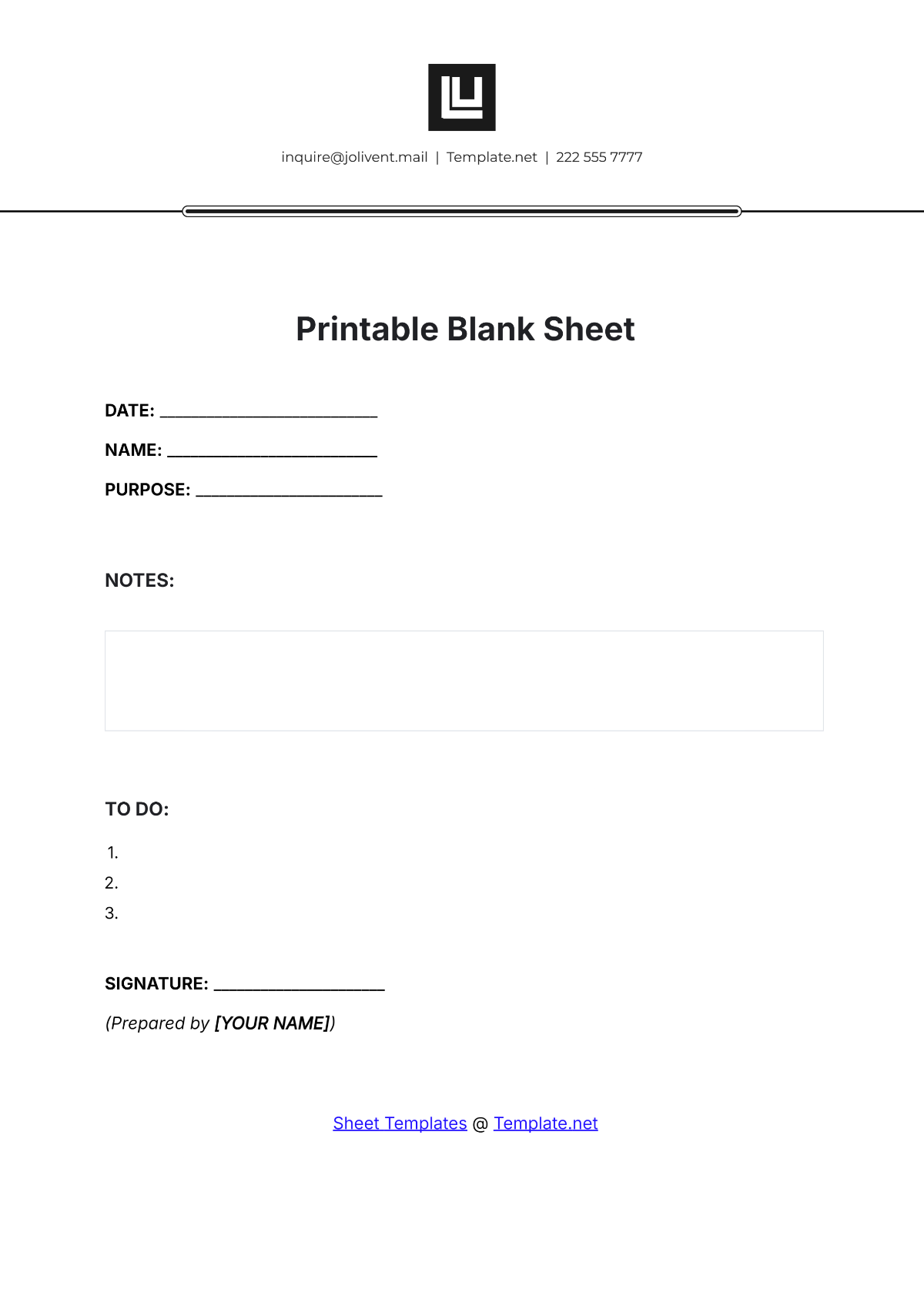 Printable Blank Sheet Template