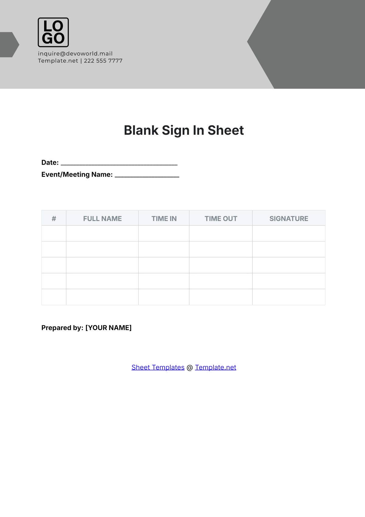 Blank Sign In Sheet Template - Edit Online & Download