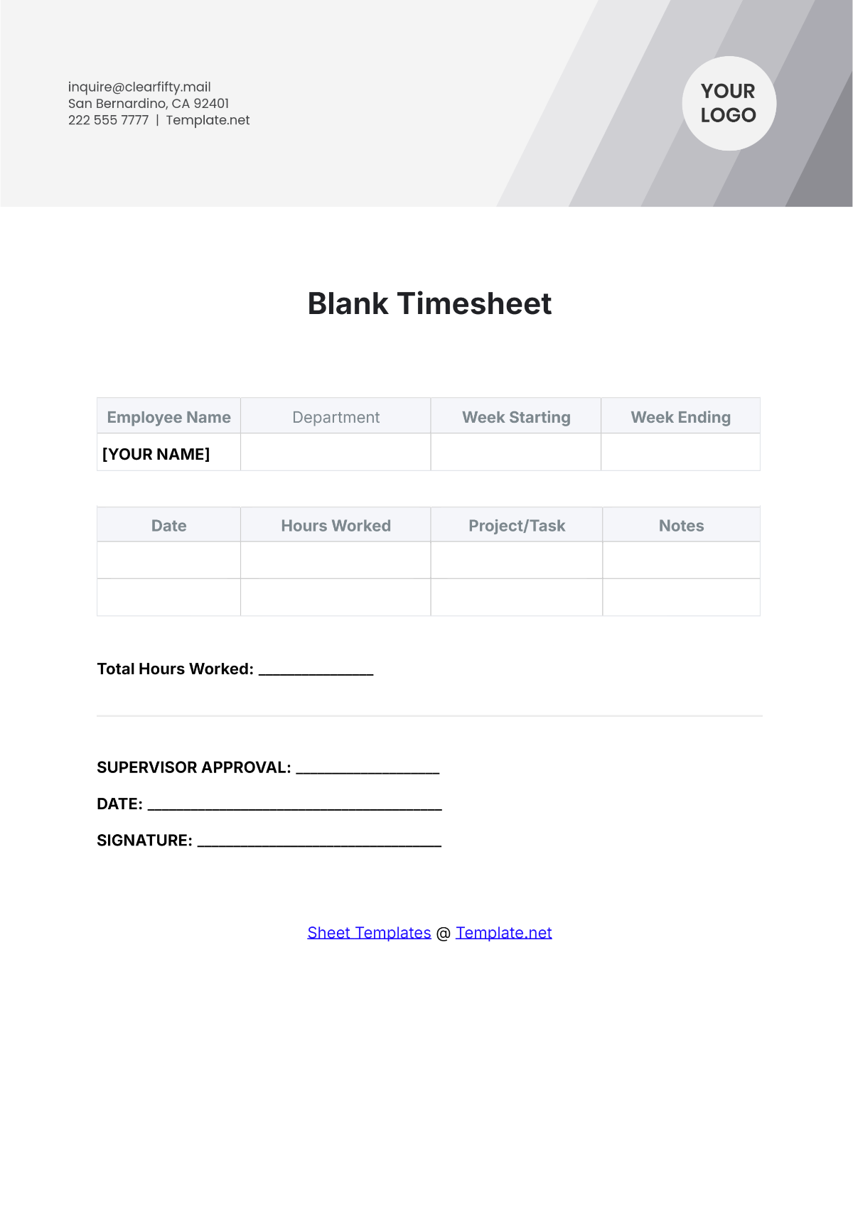 Blank Timesheet Template - Edit Online & Download