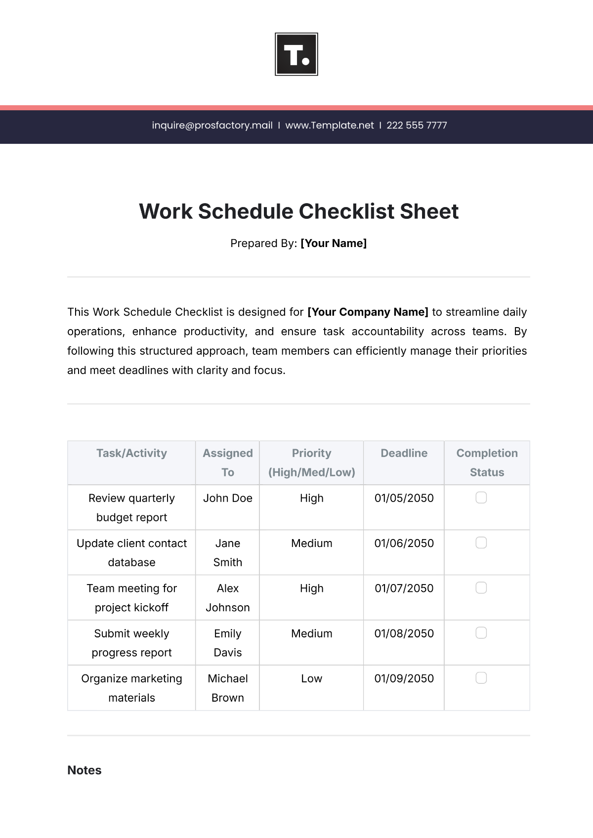 Work Schedule Checklist Sheet Template - Edit Online & Download