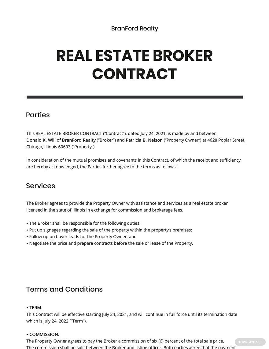 Real Estate Broker Contract Template