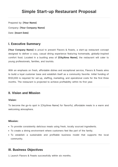 Free Simple Start-up Restaurant Proposal Template to Edit Online