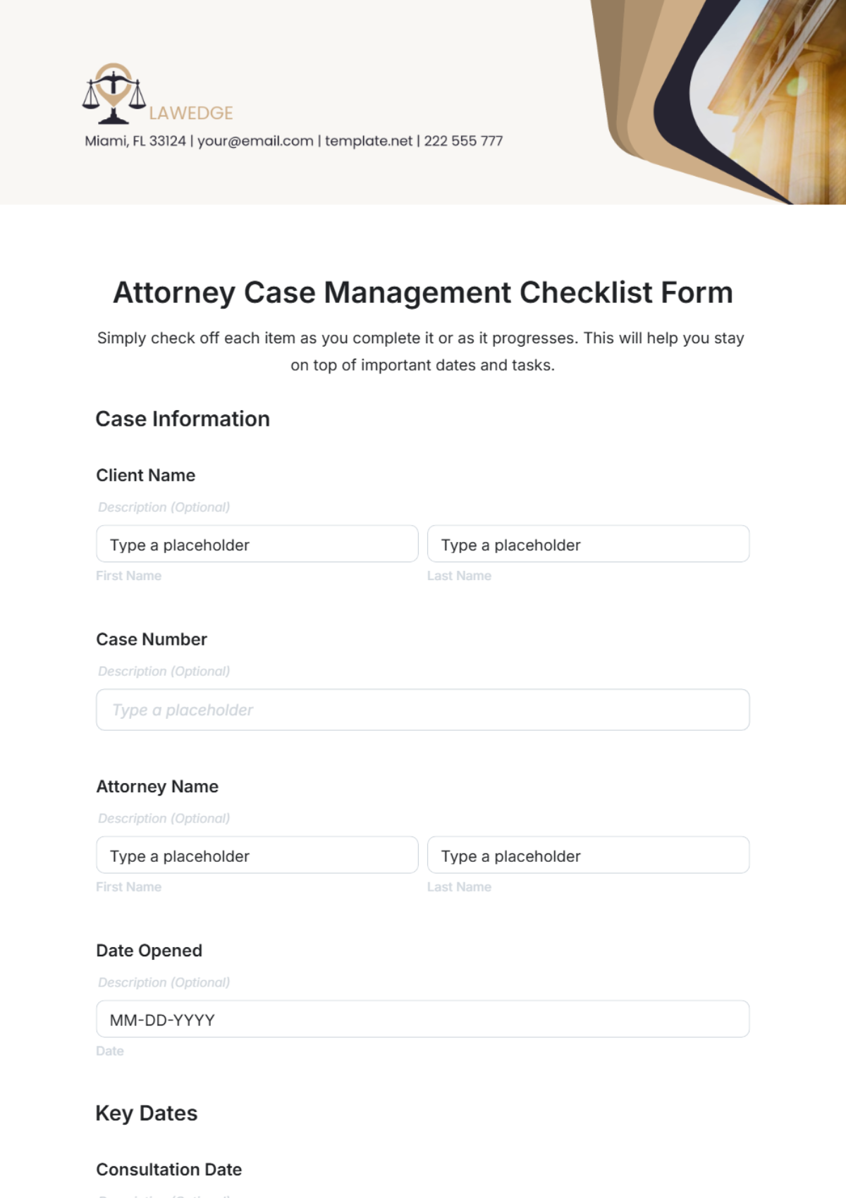 Attorney Case Management Checklist Form Template