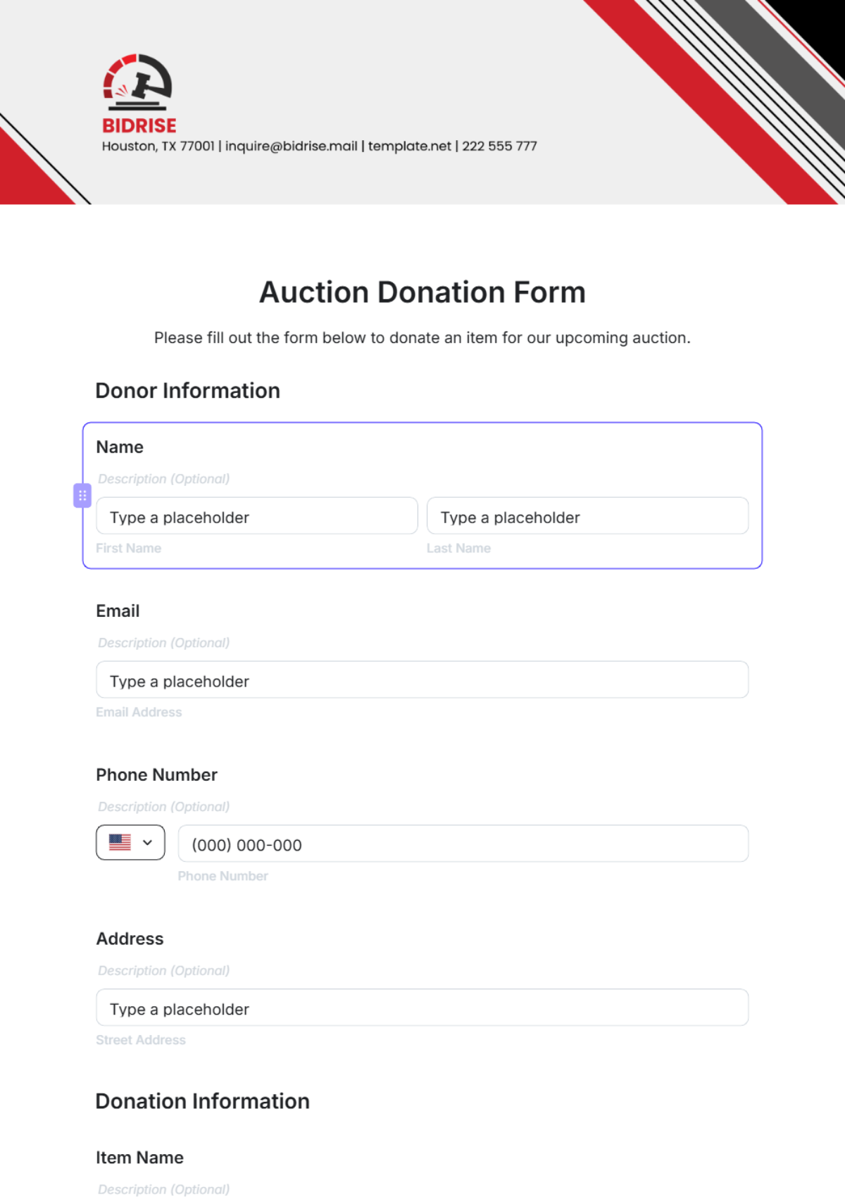 Auction Donation Form Template - Edit Online & Download